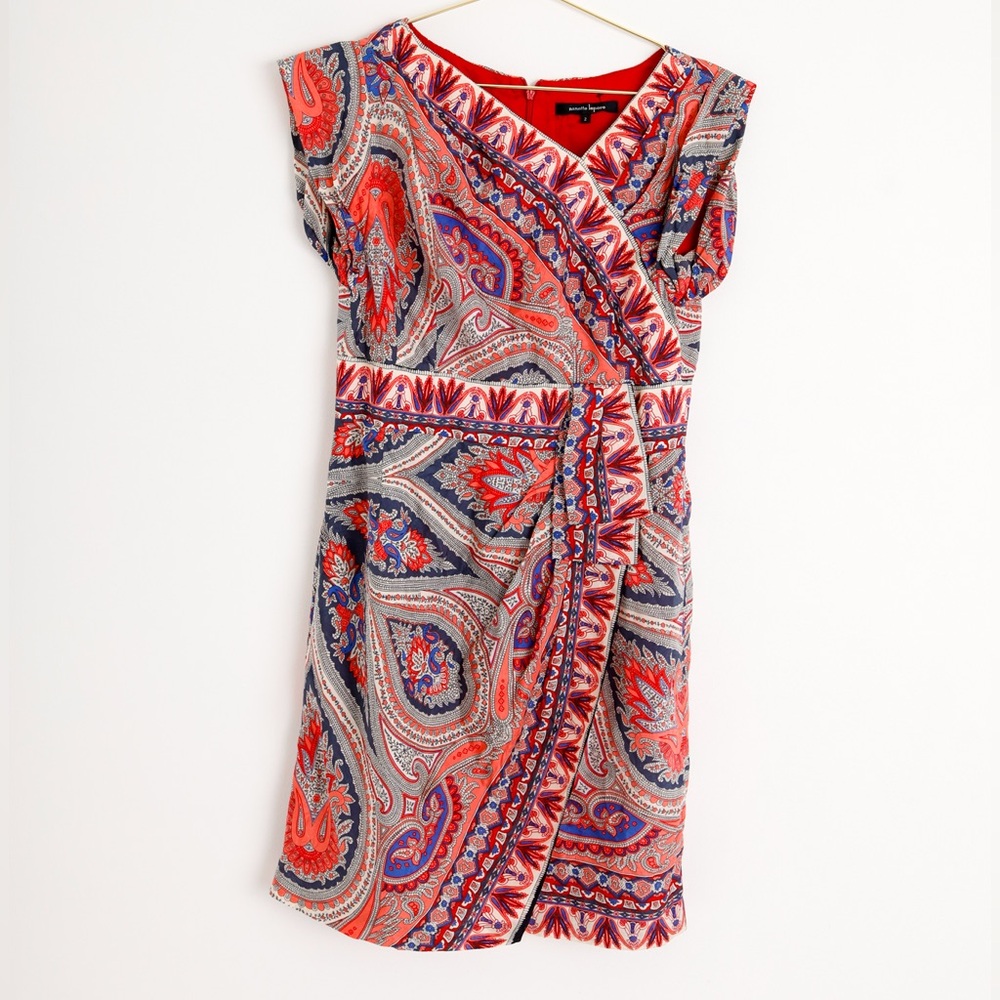 Nanette Lepore  SILK Vibrant Red and Blue Paisley Midi Dress valentines